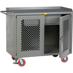 Little Giant - 3,600 Lb Capacity, 2 Shelf, 1 Drawer, 2 Door Mobile Cabinet Bench - 41" Wide x 24" Deep x 43" High, Steel, Gray - Americas Industrial Supply