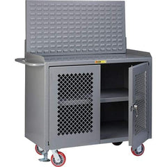Little Giant - 3,600 Lb Capacity, 3 Shelf, 2 Door Mobile Bench Cabinet with Louvered Panel - 41" Wide x 24" Deep x 43" High, Steel, Gray - Americas Industrial Supply