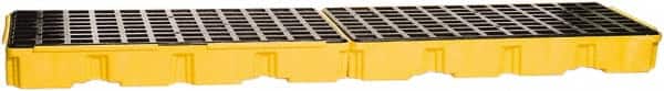 Eagle - 66 Gal Sump, 8,000 Lb Capacity, 4 Drum, Polyethylene Platform - 26-1/4" Long x 103-1/2" Wide x 6-3/4" High, Yellow, Low Profile, Vertical, Inline Drum Configuration - Americas Industrial Supply