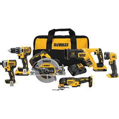 DeWALT - Cordless Tool Combination Kits Voltage: 20 Tools: Compact Drill/Driver; 1/4" Impact Driver; 7-1/4" Circular Saw; Compact Reciprocating Saw; Oscillating Multi-Tool; LED Light - Americas Industrial Supply