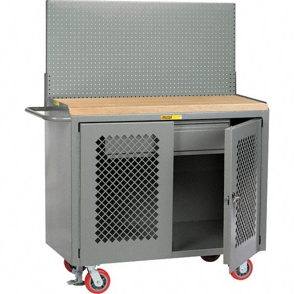 Little Giant - 3,600 Lb Capacity, 2 Shelf, 1 Drawer, 2 Door Mobile Bench Cabinet with Pegboard Panel - 41" Wide x 24" Deep x 43" High, Steel, Gray - Americas Industrial Supply