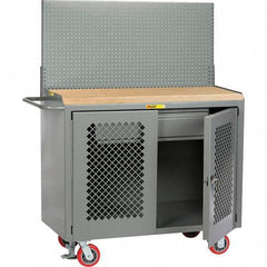 Little Giant - 3,600 Lb Capacity, 2 Shelf, 1 Drawer, 2 Door Mobile Bench Cabinet with Pegboard Panel - 41" Wide x 24" Deep x 43" High, Steel, Gray - Americas Industrial Supply