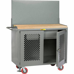 Little Giant - 3,600 Lb Capacity, 2 Shelf, 1 Drawer, 2 Door Mobile Bench Cabinet with Pegboard Panel - 53" Wide x 24" Deep x 43" High, Steel, Gray - Americas Industrial Supply