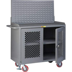 Little Giant - 3,600 Lb Capacity, 3 Shelf, 2 Door Mobile Bench Cabinet with Louvered Panel - 41" Wide x 24" Deep x 43" High, Steel, Gray - Americas Industrial Supply
