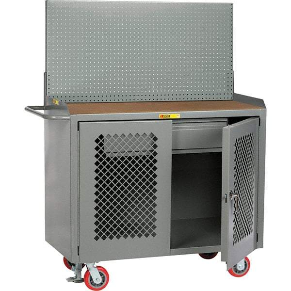 Little Giant - 3,600 Lb Capacity, 2 Shelf, 1 Drawer, 2 Door Mobile Bench Cabinet with Pegboard Panel - 41" Wide x 24" Deep x 43" High, Steel, Gray - Americas Industrial Supply