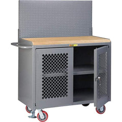 Little Giant - 3,600 Lb Capacity, 3 Shelf, 2 Door Mobile Bench Cabinet with Pegboard Panel - 41" Wide x 24" Deep x 43" High, Steel, Gray - Americas Industrial Supply