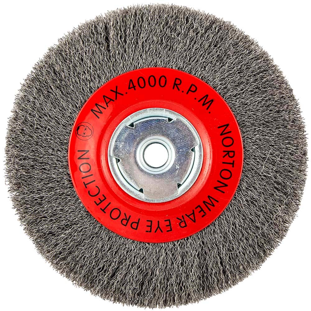 Norton - 8" OD, 5/8" Arbor Hole, Crimped Carbon Wheel Brush - Americas Industrial Supply