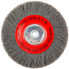 Norton - 8" OD, 5/8" Arbor Hole, Crimped Carbon Wheel Brush - Americas Industrial Supply