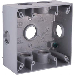 Hubbell-Raco - 4-1/2 x 4-1/2 x 2-1/4" Aluminum Square Weather Resistant Outlet Box - Americas Industrial Supply