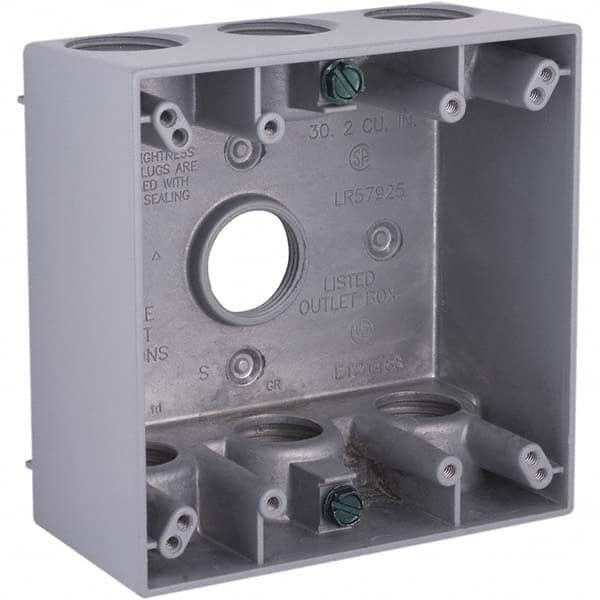 Hubbell-Raco - 4-1/2 x 4-1/2 x 2-1/4" Aluminum Square Weather Resistant Outlet Box - Americas Industrial Supply