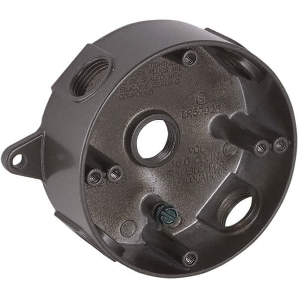 Hubbell-Raco - 5-1/4 x 4.203 x 1-5/8" Aluminum Round Weather Resistant Outlet Box - Americas Industrial Supply