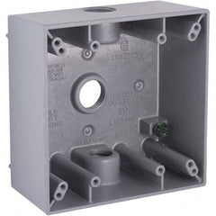 Hubbell-Raco - 4-1/2 x 4-1/2 x 2-1/4" Aluminum Square Weather Resistant Outlet Box - Americas Industrial Supply