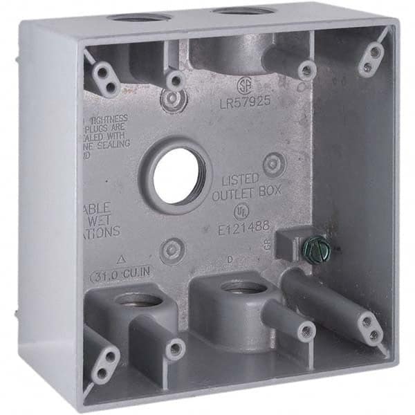 Hubbell-Raco - 4-1/2 x 4-1/2 x 2-1/4" Aluminum Square Weather Resistant Outlet Box - Americas Industrial Supply