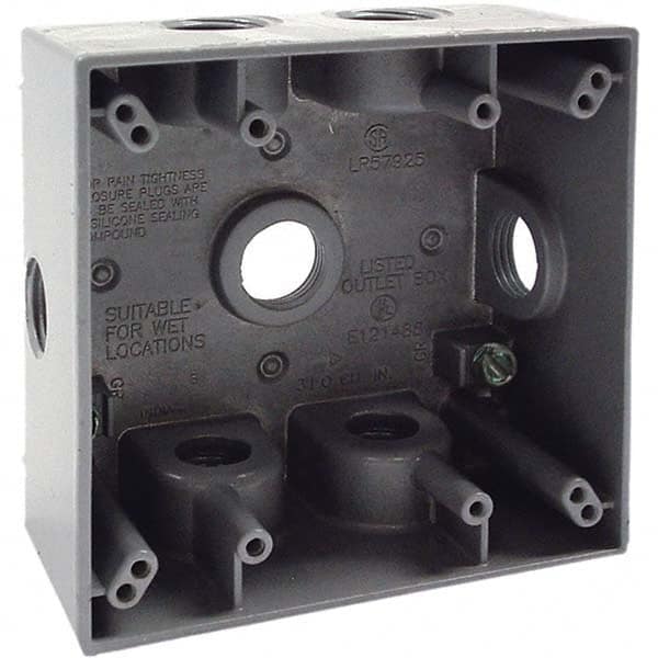 Hubbell-Raco - 4-1/2 x 4-1/2 x 2-1/4" Aluminum Square Weather Resistant Outlet Box - Americas Industrial Supply