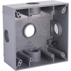 Hubbell-Raco - 4-1/2 x 4-1/2 x 2-1/4" Aluminum Square Weather Resistant Outlet Box - Americas Industrial Supply