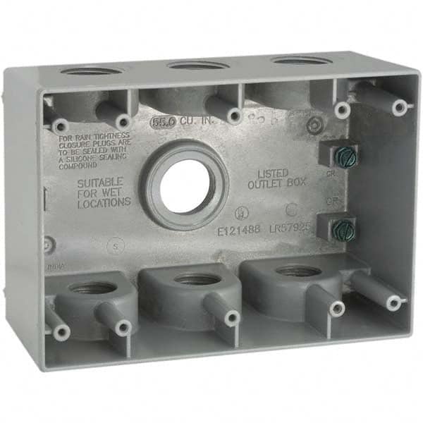 Hubbell-Raco - 4-1/2 x 6-3/8 x 2.781" Aluminum Rectangular Weather Resistant Outlet Box - Americas Industrial Supply