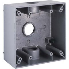 Hubbell-Raco - 4-1/2 x 4-1/2 x 2-1/4" Aluminum Square Weather Resistant Outlet Box - Americas Industrial Supply