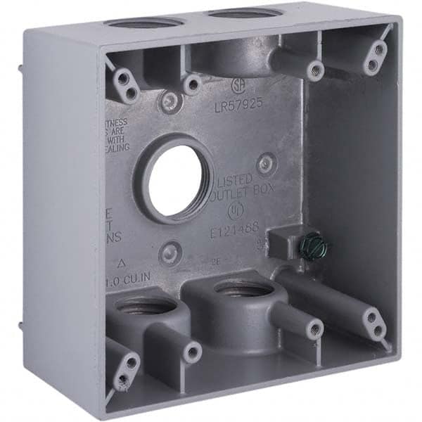 Hubbell-Raco - 4-1/2 x 4-1/2 x 2-1/4" Aluminum Square Weather Resistant Outlet Box - Americas Industrial Supply