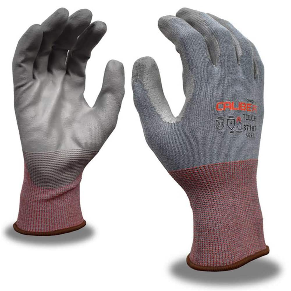 Puncture-Resistant Gloves:  Size  Small,  ANSI Cut  A4,  ANSI Puncture  0,  Polyurethane,   ™HPPG ™ High Performance Polyethylene Graphene Light Blue & Gray,  Palm & Fingertips Coated,  Engineered Yarn Lined,  High Performance Polyethylene Graphene (HPPG)