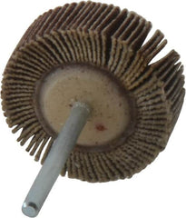 Merit Abrasives - 1-3/16" Diam x 3/8" Face Width, Fine Aluminum Oxide Coated Mounted Flap Wheel - 1/8" Shank Mount, 120 Grit, Cloth Backing, 30,000 Max RPM - Americas Industrial Supply