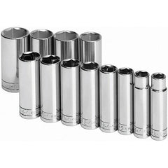 SK - 1/2" Drive Deep Socket Set - 1/2 to 1-1/4", Inch Measurement Standard - Americas Industrial Supply