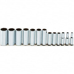 SK - 13 Piece 3/8" Drive Deep Well Socket Set - 12 Points, 1/4" to 1" Range, Inch Measurement Standard - Americas Industrial Supply