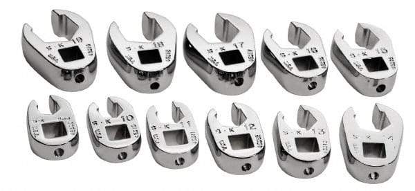 SK - 11 Piece 3/8" Drive Flare Nut Crowfoot Wrench Set - 9 to 19mm, with Tray - Americas Industrial Supply