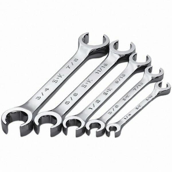 SK - 5 Piece, 1/4 x 5/16 to 3/4 x 7/8", Flare Nut Wrench Set - Inch System of Measurement, Chrome Finish - Americas Industrial Supply