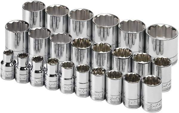 SK - 24 Piece 1/2" Drive Tethered Standard Socket Set - 12 Points, 10 to 36mm, Metric Measurement Standard - Americas Industrial Supply