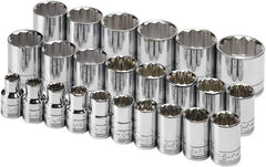 SK - 24 Piece 1/2" Drive Tethered Standard Socket Set - 12 Points, 10 to 36mm, Metric Measurement Standard - Americas Industrial Supply