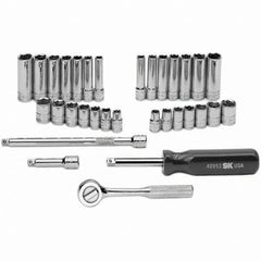 SK - 1/4" Drive Standard Deep Socket Set - 1/4 to 1/2", 6 to 12mm, Inch/Metric Measurement Standard - Americas Industrial Supply