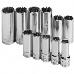 SK - 11 Piece 3/8" Drive Deep Well Socket Set - 12 Points, 9mm to 19mm Range, Metric Measurement Standard - Americas Industrial Supply