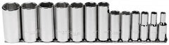 Proto - 13 Piece 3/8" Drive Deep Well Socket Set - 6 Points, 1/4" to 1" Range, Inch Measurement Standard - Americas Industrial Supply