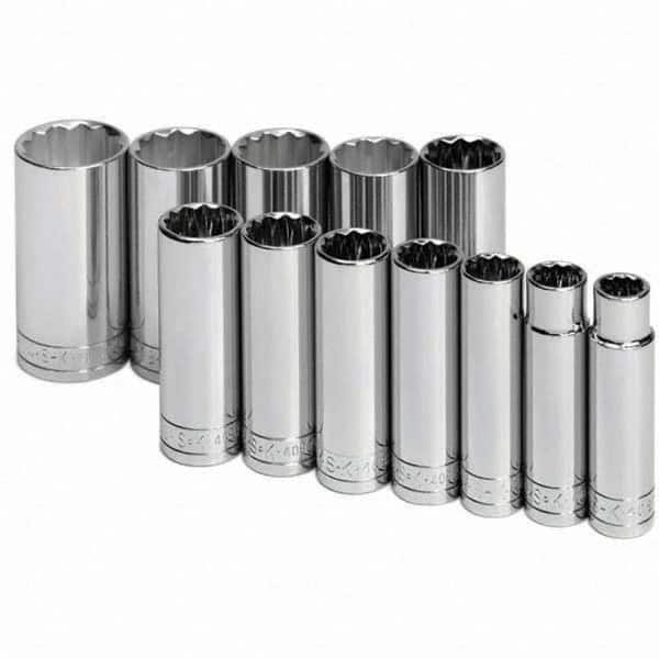 SK - 1/2" Drive Deep Socket Set - 1/2 to 1-1/4", Inch Measurement Standard - Americas Industrial Supply