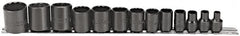 Proto - 13 Piece 3/8" Drive Socket Set - 12 Points, 1/4" to 1" Range, Inch Measurement Standard - Americas Industrial Supply