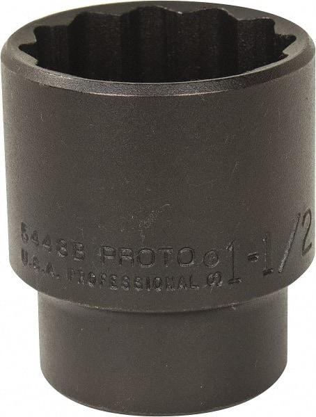 Proto - 1-1/2", 1/2" Drive, Standard Hand Socket - 12 Points, 2-1/4" OAL, Alloy Steel, Black Finish - Americas Industrial Supply