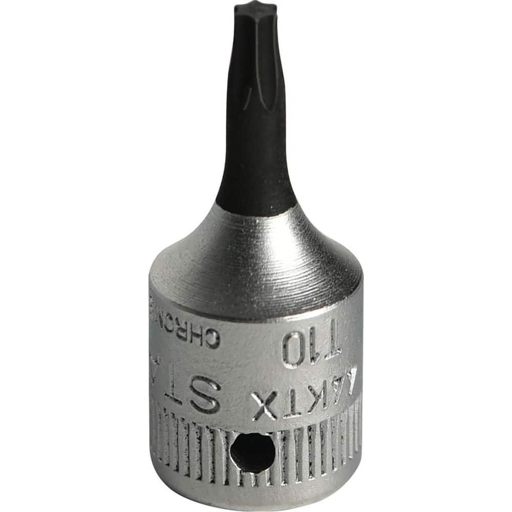 Hand Hex & Torx Bit Sockets; Socket Type: Torx Bit Socket; Drive Size (Fractional Inch): 1/4; Hex Size (mm): 0.000; Torx Size: T10; Bit Length (mm): 16.00; Insulated: No; Tether Style: Not Tether Capable; Material: Chrome Alloy Steel; Finish: Chrome-Plate