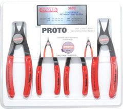 Proto - 4 Piece, 3/8 to 2" Bore, 1/4 to 2" Shaft, Convertible Retaining Ring Pliers Set - 0.038 to 0.07" Tip Diam Range - Americas Industrial Supply