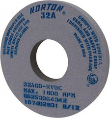 Norton - 14" Diam x 5" Hole x 1-1/2" Thick, K Hardness, 60 Grit Surface Grinding Wheel - Aluminum Oxide, Type 1, Medium Grade, 1,800 Max RPM, Vitrified Bond, No Recess - Americas Industrial Supply