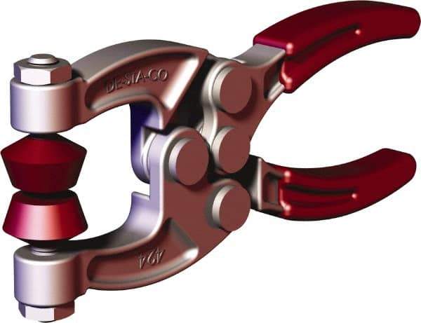 De-Sta-Co - 900 N Load Capacity, 1.08" Throat Depth, 4.63" OAL, Forged Alloy Steel, C Style Plier Clamp - 0.29" Max Jaw Capacity, M6 Spindle, 2.06" Open Throat Height, Red Handle, Spindle End - Americas Industrial Supply