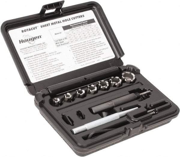 Hougen - 10 Piece, 5/16 to 3/4" Cutter Diam, 1/4" Cutting Depth, High Speed Steel Annular Cutter Set - Bright Finish, 3/8" Shank Diam, 5/16, 3/8, 7/16, 1/2, 9/16, 5/8, 3/4" Cutter Diams - Americas Industrial Supply