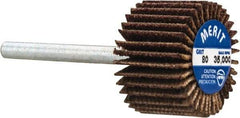 Merit Abrasives - 3/4" Diam x 1/2" Face Width, Medium Aluminum Oxide Coated Mounted Flap Wheel - 1/8" Shank Mount, 80 Grit, Cloth Backing, 35,000 Max RPM - Americas Industrial Supply