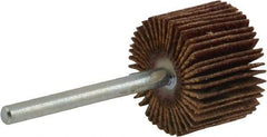 Merit Abrasives - 3/4" Diam x 1/2" Face Width, Fine Aluminum Oxide Coated Mounted Flap Wheel - 1/8" Shank Mount, 120 Grit, Cloth Backing, 35,000 Max RPM - Americas Industrial Supply