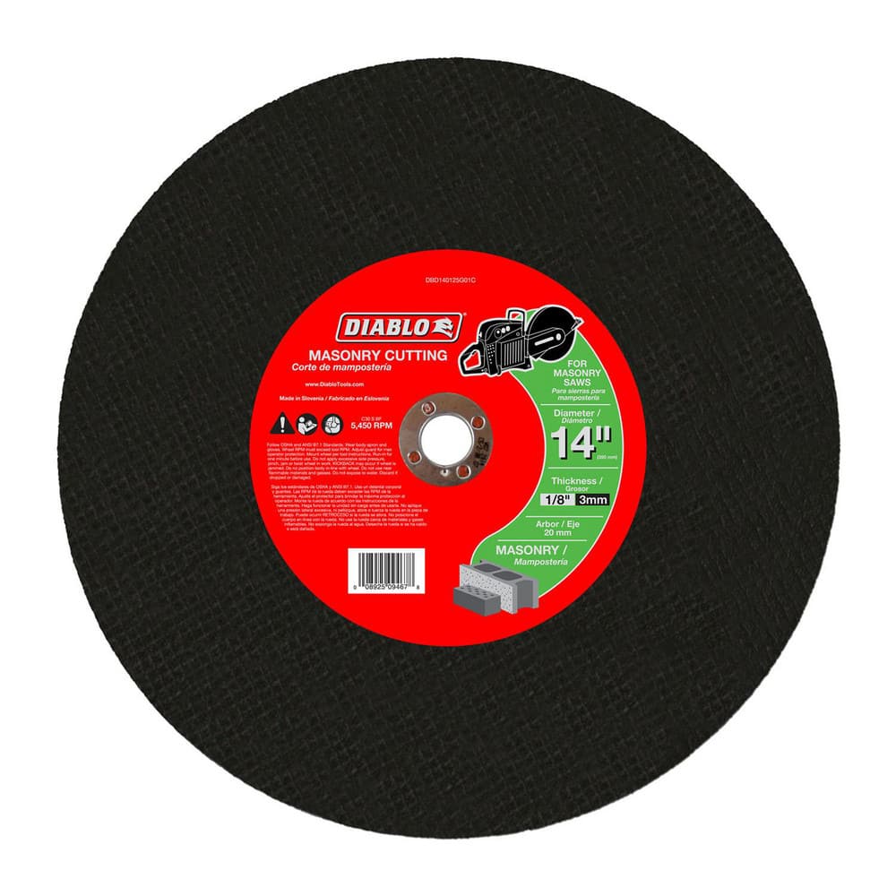 Cutoff Wheels; Wheel Type Number: Type 1; Wheel Diameter (Inch): 14; Wheel Thickness (Inch): 1/8; Hole Size: 20.000; Abrasive Material: Silicone Carbide Blend; Maximum Rpm: 5450.000; Hole Shape: Round; Wheel Color: Black