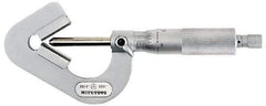 Mitutoyo - 0.05 to 0.6 Inch Measurement, 0.001 Inch Graduation, Accuracy Up to 0.0002 Inch, 3 Flutes Measured, Ratchet Stop Thimble, Mechanical V Anvil Micrometer - 6.35mm Spindle Diameter, Carbide, 23.46mm Throat Depth - Americas Industrial Supply