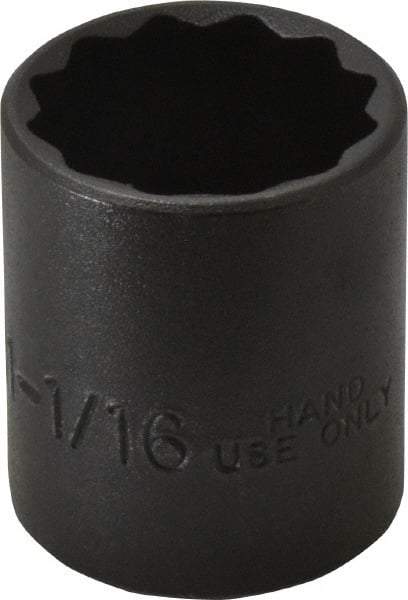 Proto - 1-1/16", 1/2" Drive, Standard Hand Socket - 12 Points, 1-5/8" OAL, Alloy Steel, Black Finish - Americas Industrial Supply