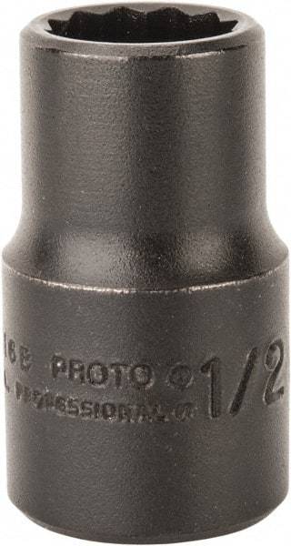 Proto - 1/2", 1/2" Drive, Standard Hand Socket - 12 Points, 1-1/2" OAL, Alloy Steel, Black Finish - Americas Industrial Supply