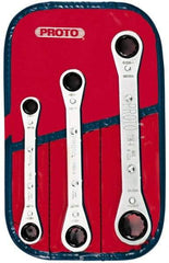 Proto - 3 Piece, 3/8" to 11/16", 12 Point Ratcheting Box Wrench Set - Inch Measurement Standard, Chrome Finish, Comes in Pouch - Americas Industrial Supply