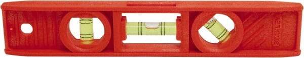 Stanley - 9" Long 3 Vial Torpedo Level - ABS Plastic, Orange, 1 45°, 1 Level & 1 Plumb Vials - Americas Industrial Supply