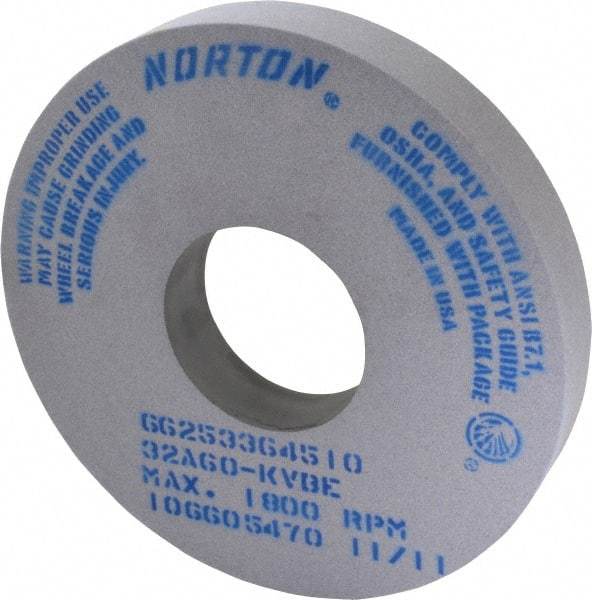 Norton - 14" Diam x 5" Hole x 2" Thick, K Hardness, 60 Grit Surface Grinding Wheel - Aluminum Oxide, Type 1, Medium Grade, 1,800 Max RPM, Vitrified Bond, No Recess - Americas Industrial Supply
